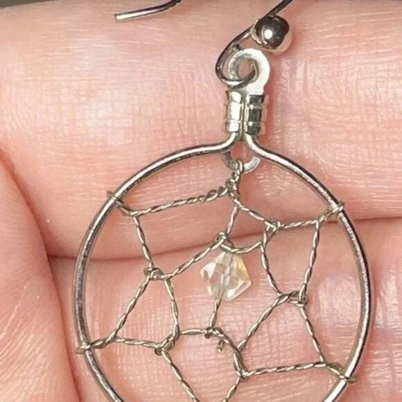 Southwestern Silver Dreamcatcher Statement Earrings – Boho Sterling-Tone Feather - Picture 6 of 10